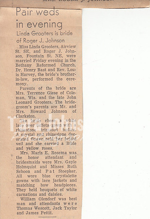 1964 Wedding article in newspaper